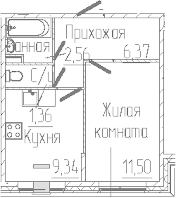 1-комнатная квартира 31.13 м², 1/6 эт., ЖК «SERTOLOVO PARK»